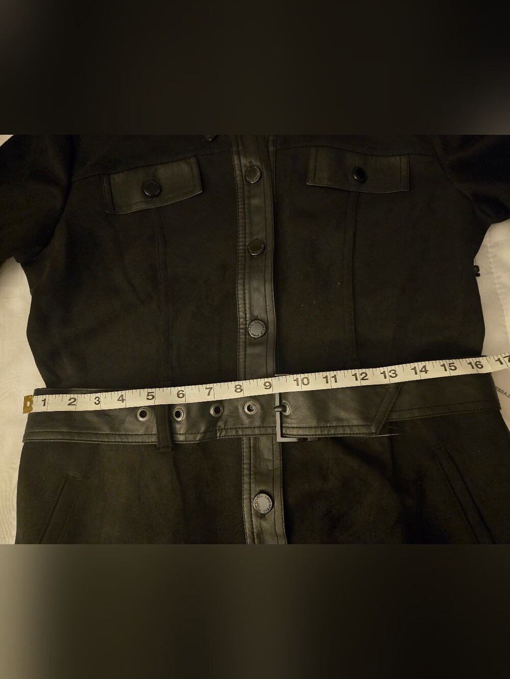 Karl Lagerfeld Black Trench Belted Faux Leather Trim Midi Shirt Dress Size 8 NWT - Picture 10 of 13
